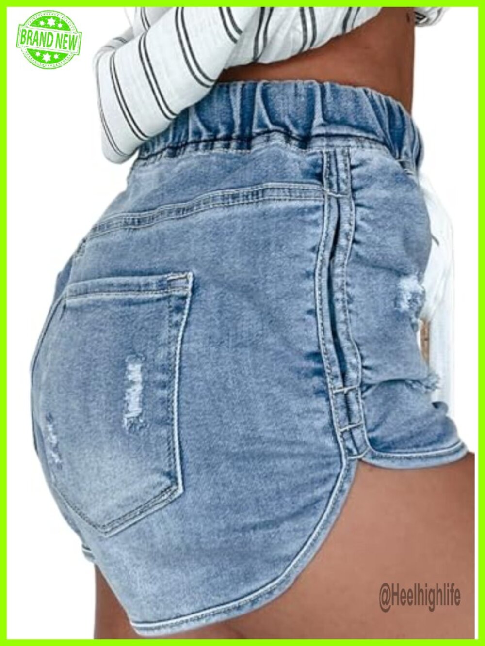 High Waisted Ripped Denim Shorts Curved Hem Stretchy Jean Shorts